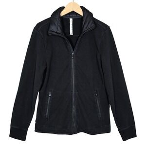 Lululemon Men's Mixed Media Full Zip Puffer Trim Fleece Jacket Black Medium